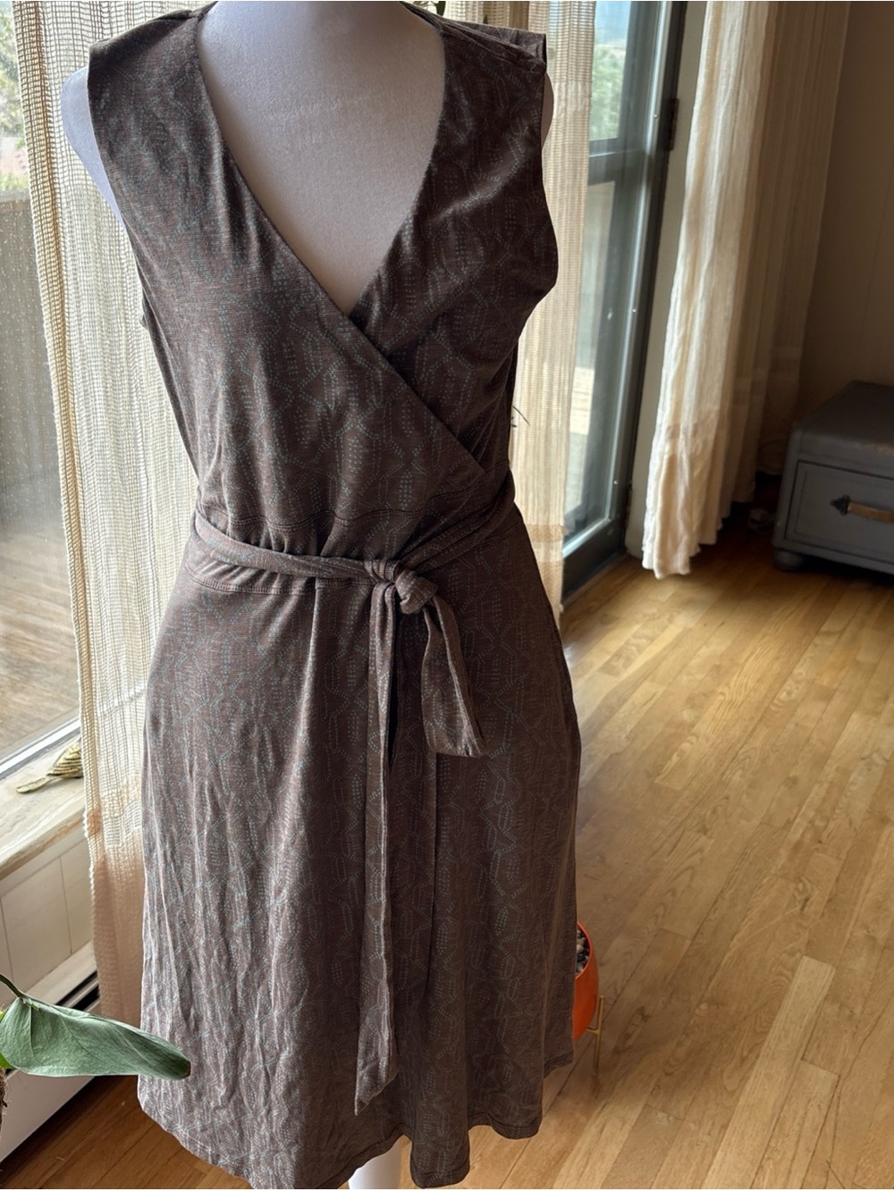 TOAD & CO Poppy Cue Faux Wrap Brown Sleeveless Tank Dress Large